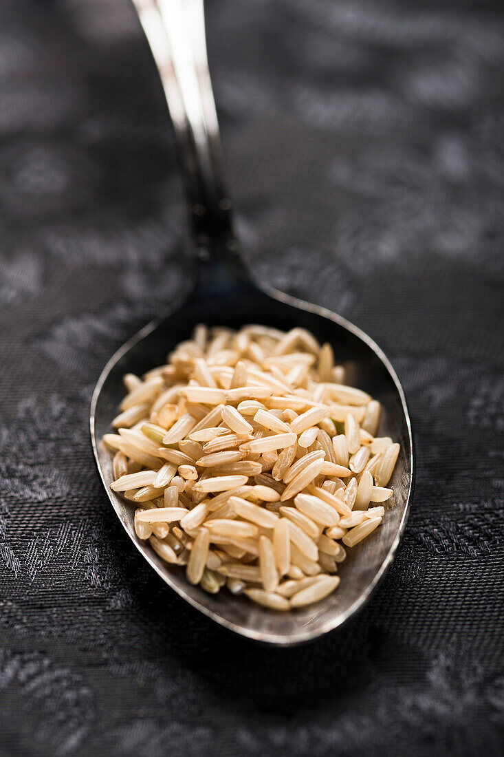 Brown Rice in Spoon, Close Up