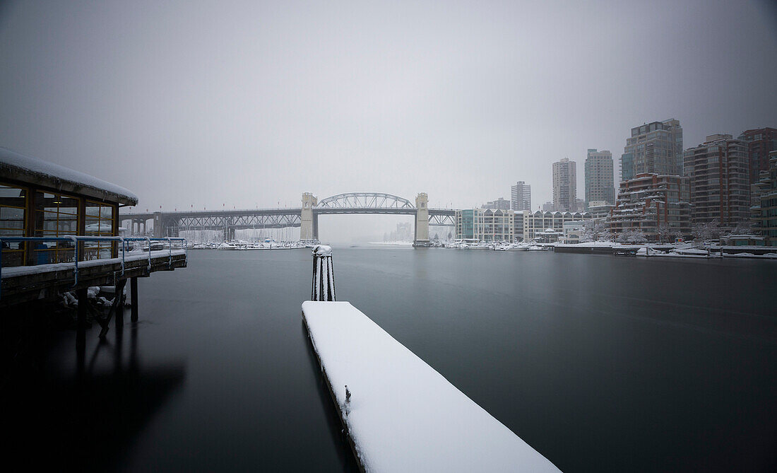 Bridge and Urban Cityscape in Winter, Vancouver, Canada