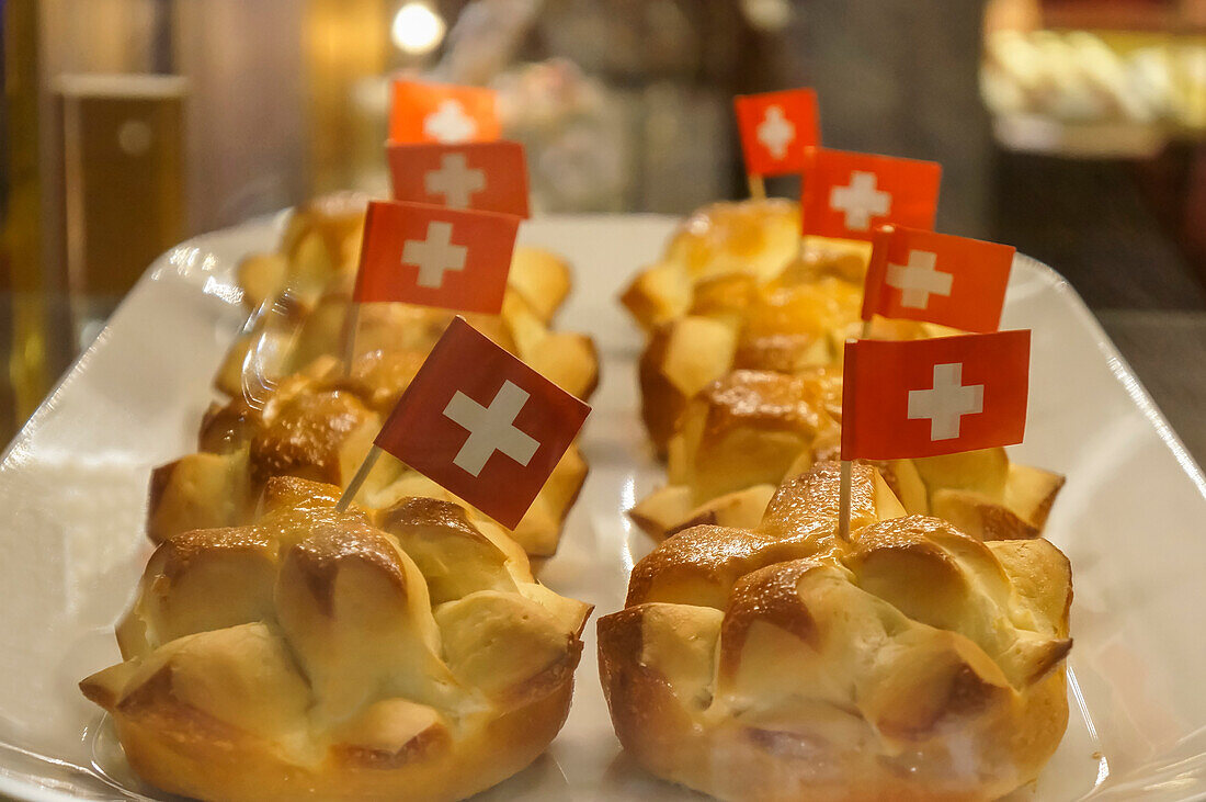 Cake with little swiss flagg, 1 August National day, Zurich, Switzerland