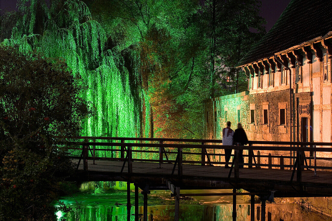 Leinekanal in Goettingen at night, Lower Saxony, Germany, Europe