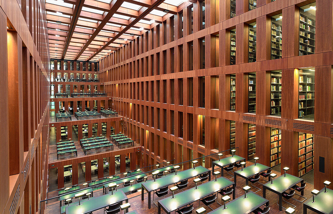 Jacob-und-Wilhelm-Grimm-Zentrum, Leseterrassen in der Bibliothek der Humboldt Universität, Universitätsbibliothek, Architekt Max Dudler, Berlin, Deutschland, Europa