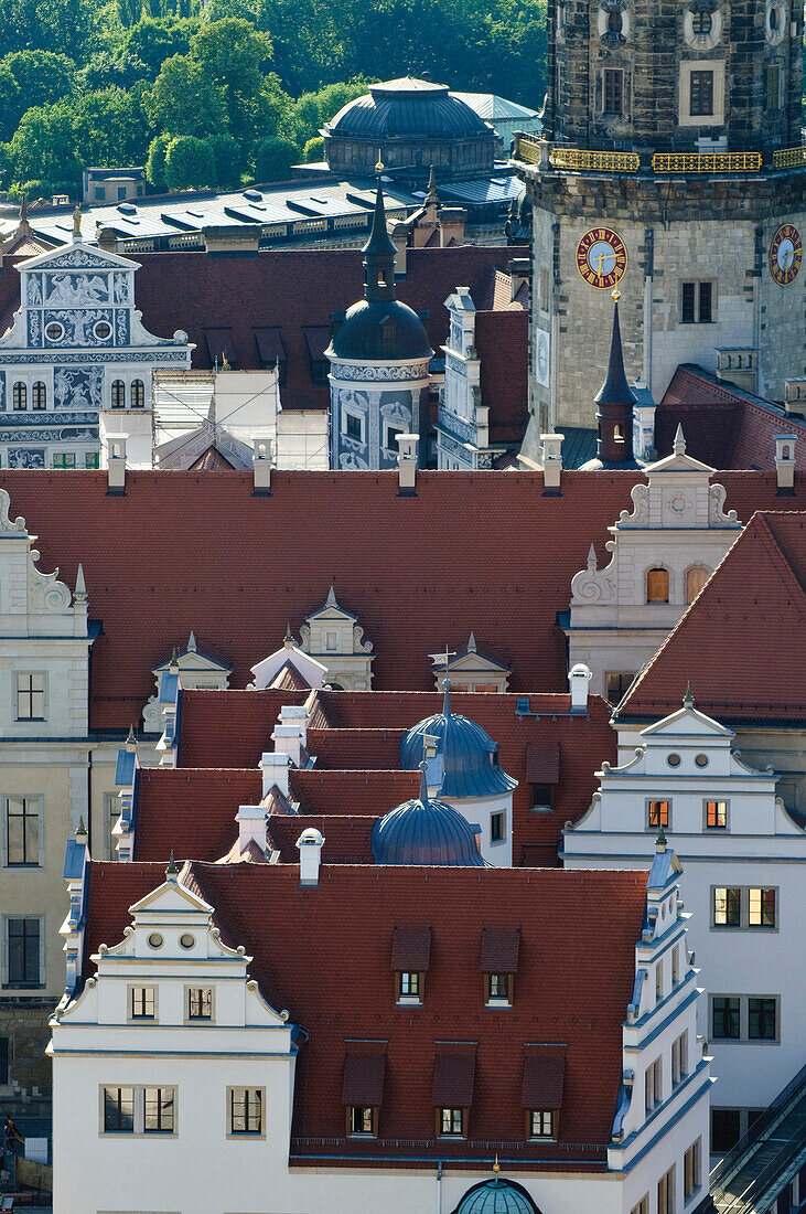 View across the rooftops of Dresden Castle, Residenzschloss, Dresden, Saxony, Germany