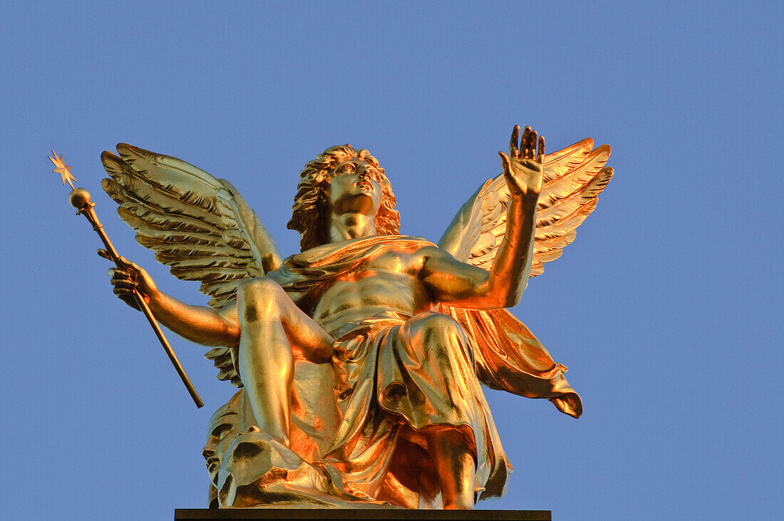 Golden angel on the top of the academy of arts, Dresden, Saxony, Germany