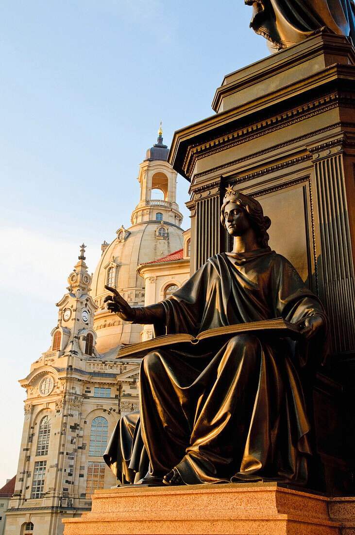 Dresden Frauenkirche, Church of Our Lady with memorial of Friedrich August II, Neumarkt, Dresden, Saxony, Germany