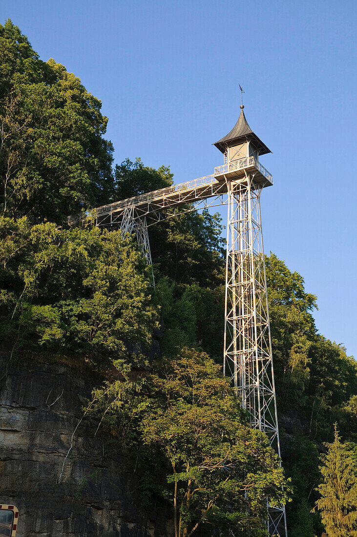 Bad Schandau, Personenaufzug nach Ostrau, Sächsische Schweiz, Sachsen, Deutschland, Europa