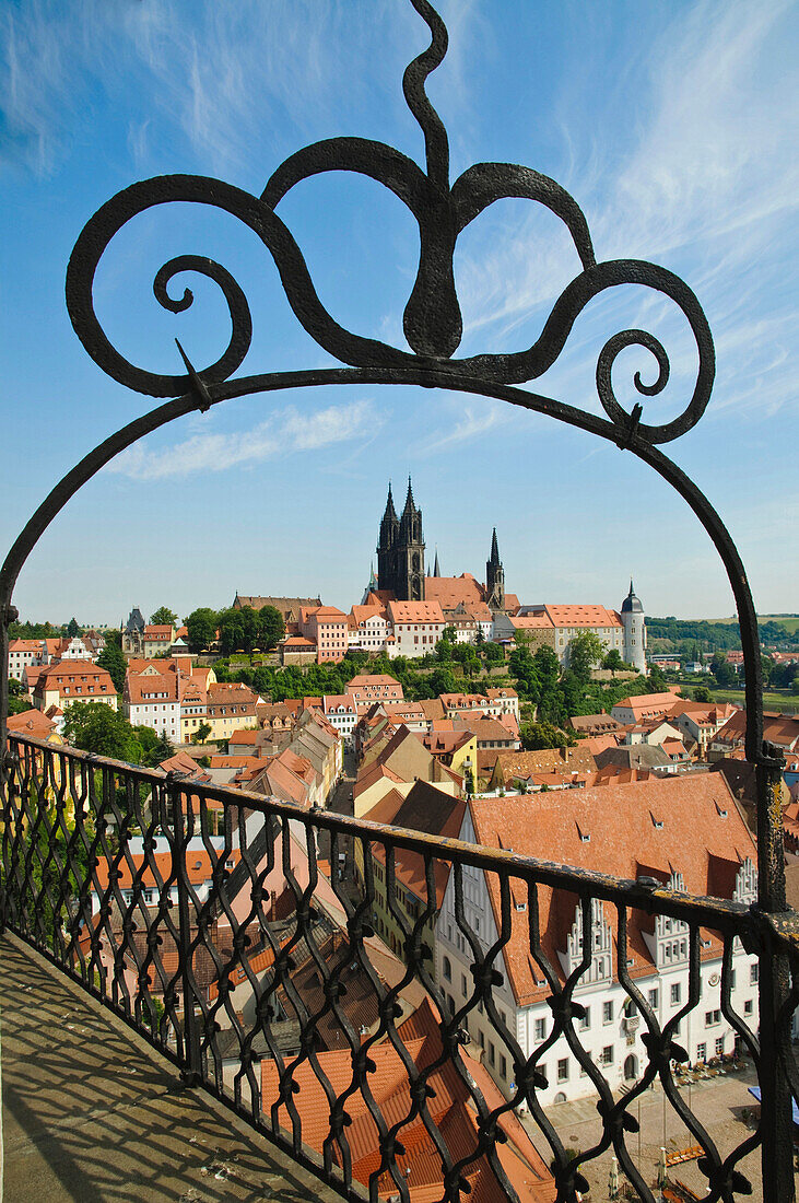 View from church of Our Lady onto Albrechtsburg castle and Meissen cathedral, Saxony, Germany, Europe