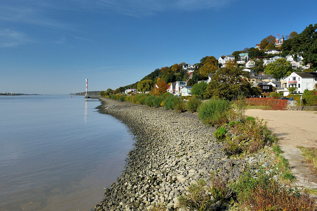 View to the Elbe river with stair-district of Blankenese, Hamburg, north Germany, Germany