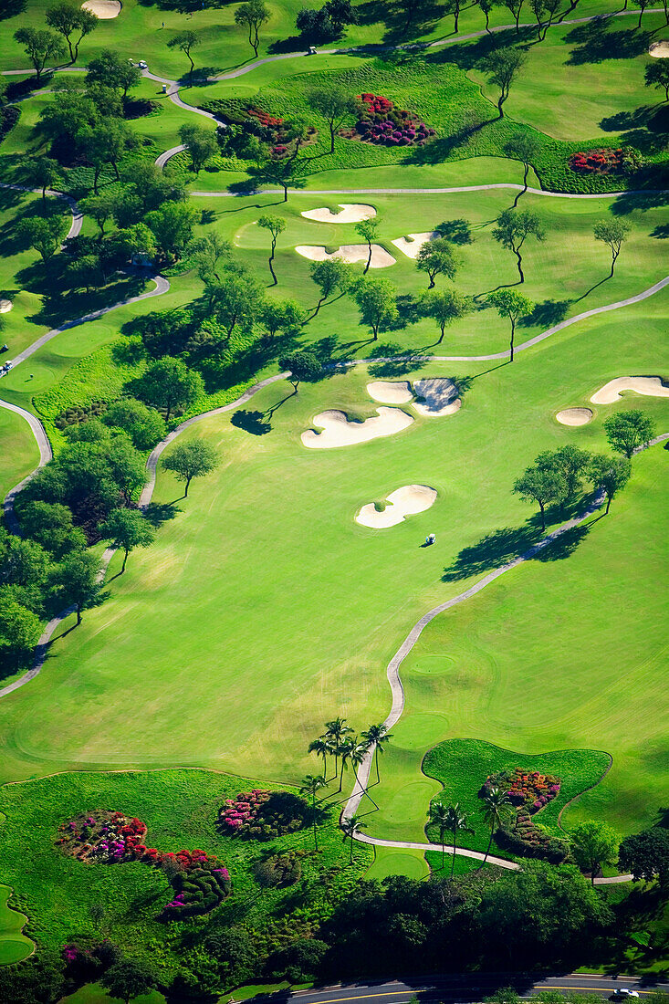 Hawaii, Maui, Wailea, Aerial of Wailea Gold and Emerald golf courses.