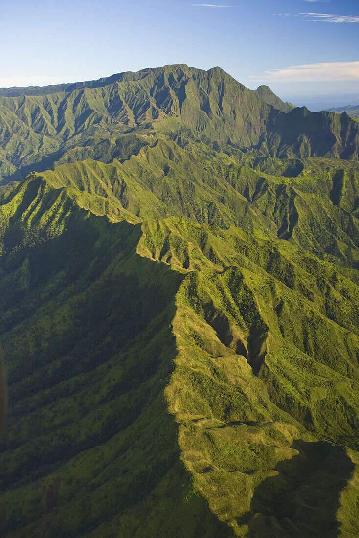 Hawaii, Kauai, aerial of inland mountaintops.