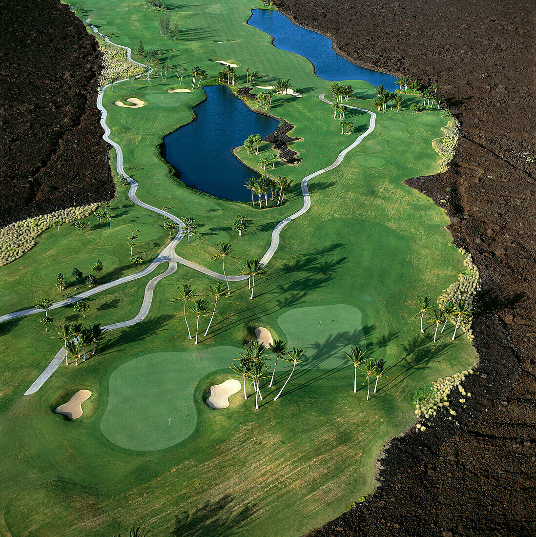 Hawaii, Big Island, Hilton Waikoloa Kings Course hole 3 and 7 aerial B1275