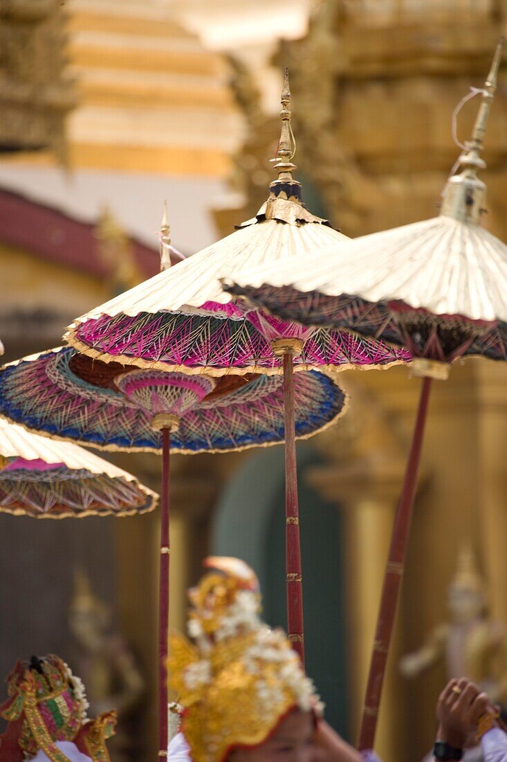 'Ceremonial Parasols; Shwedagon Pagoda, Rangoon, Myanmar'