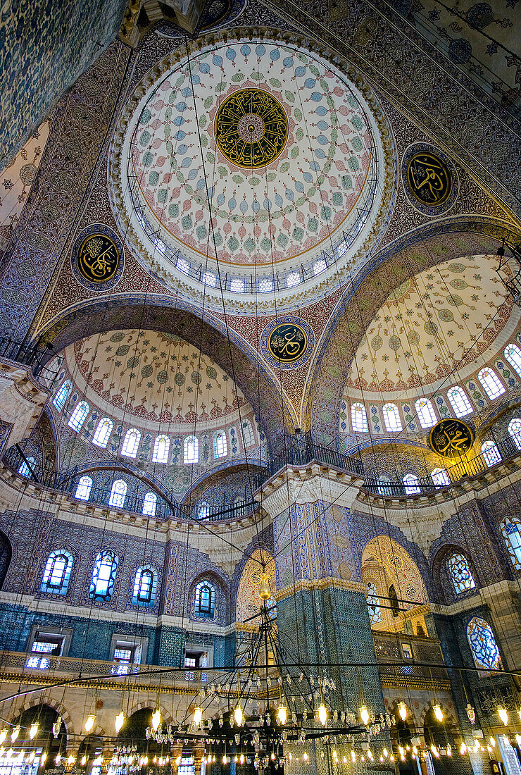 Islamic decoration on interior dome of New Mosque (Yeni Camii), Eminönü, Istanbul