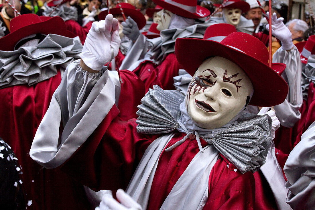 France, Aude, Limoux, masked Pierrot in Carnival
