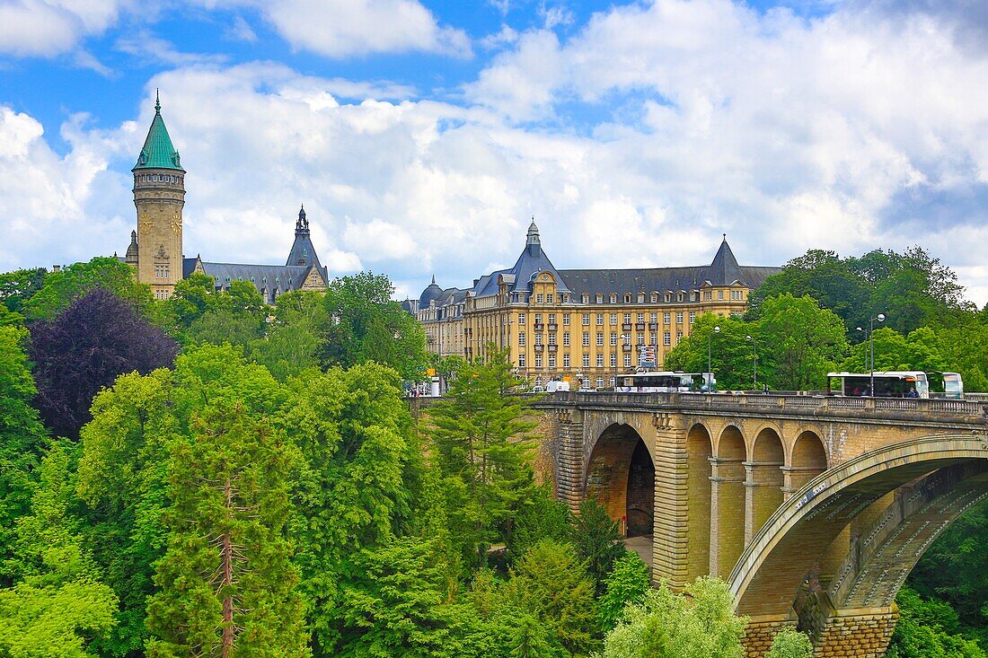 Luxemburg , Luxemburg City (W.H.) ,Adolphe Bridge and Bank Museum  tower