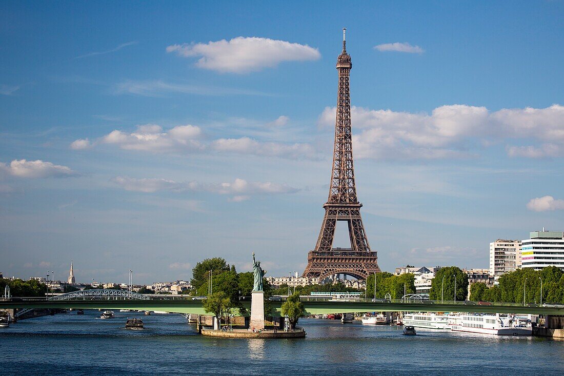 France , Paris City, Eiffel Tower and Statue of Liberty , Sein River