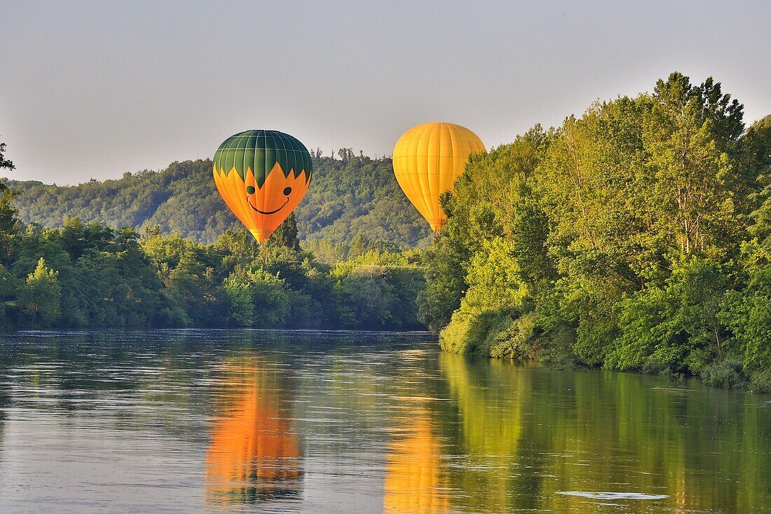 France , Dordogne Region ,Ballons at Dordogne River near La Roque Gageac City