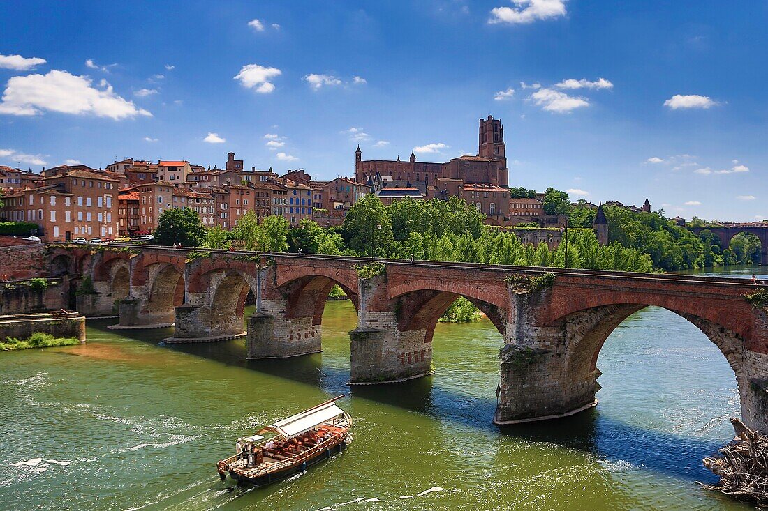 France , Albi City, Saint Cecile Cathedral (W.H.), the Old Bridge and Albi river
