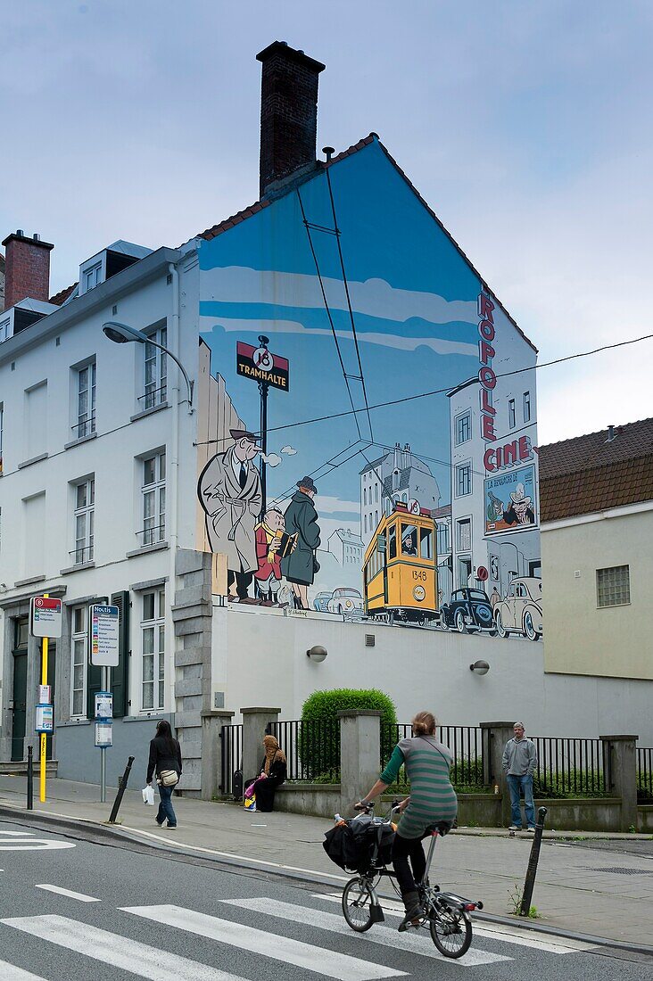 Belgium - Brussels - Street des Axéliens - Mural of Young Albert, the hero of Yves Chaland's comic strip