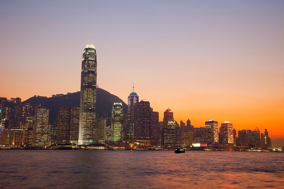 China,Hong Kong,City Skyline and Victoria Peak at Dusk