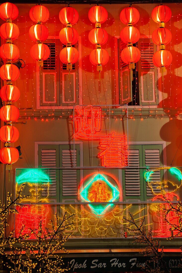 Singapore,Chinatown,Shop Front Decorated with Lanterns for Chinese New Year