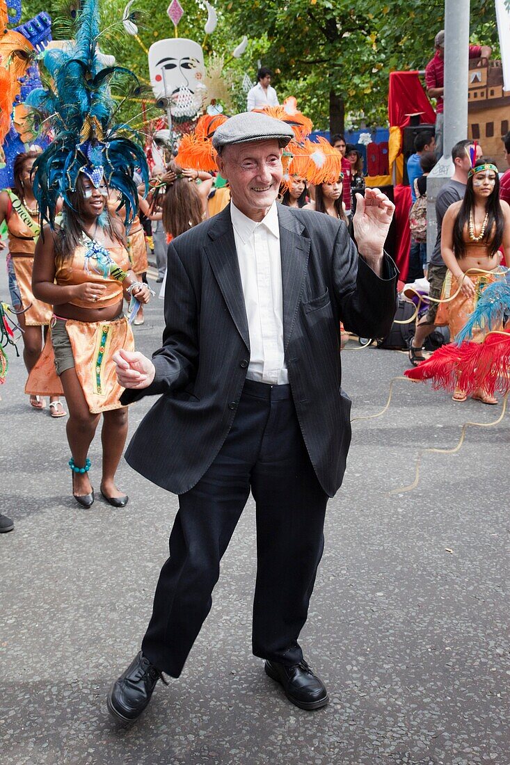 'England, London, ''Carnaval Del Pueblo'' Festival (Europes Largest Latin Street Festival), Eccentric Englishman Dancing in the Street'