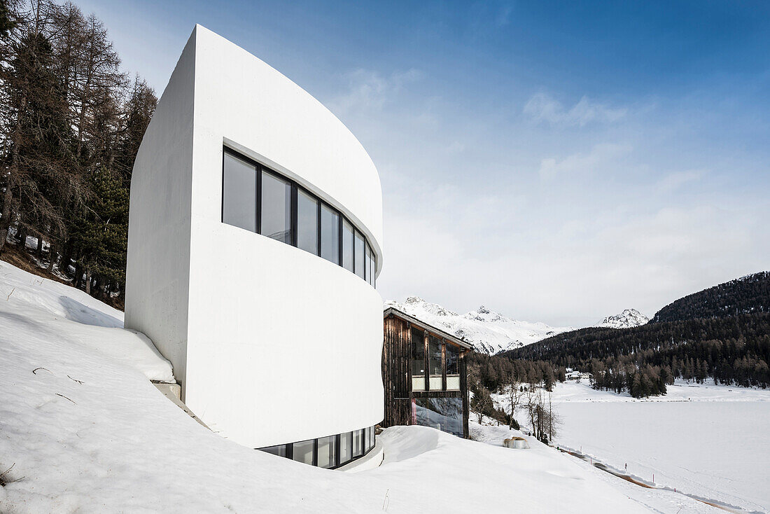 Modern chalet home, St. Moritz, Engadine valley, Upper Engadin, Canton of Graubuenden, Switzerland