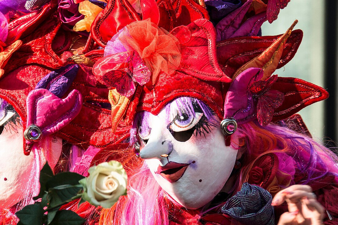 Colourful costumes at the carnival procession, Carnival of Basel, canton of Basel, Switzerland