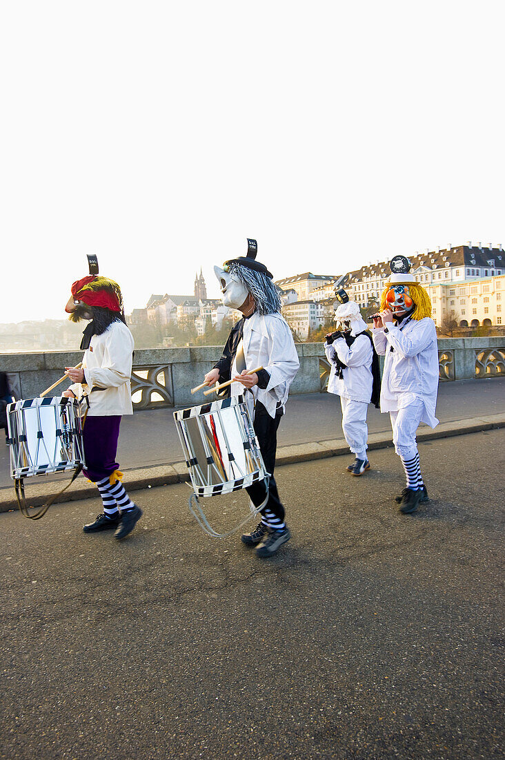 Band at the carnival procession, Morgenstraich, Carnival of Basel, canton of Basel, Switzerland