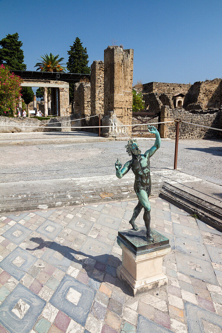 Statue of the Faun, house of the faun, Casa del Fauno, historic town of Pompeii in the Gulf of Naples, Italy, Europe