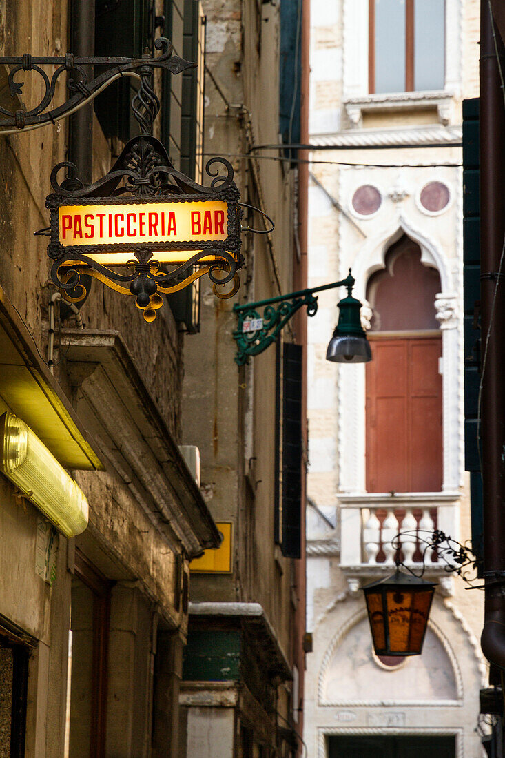 Sign of a Pasticceria and Bar, Venice, Venetia, Italy, Europe