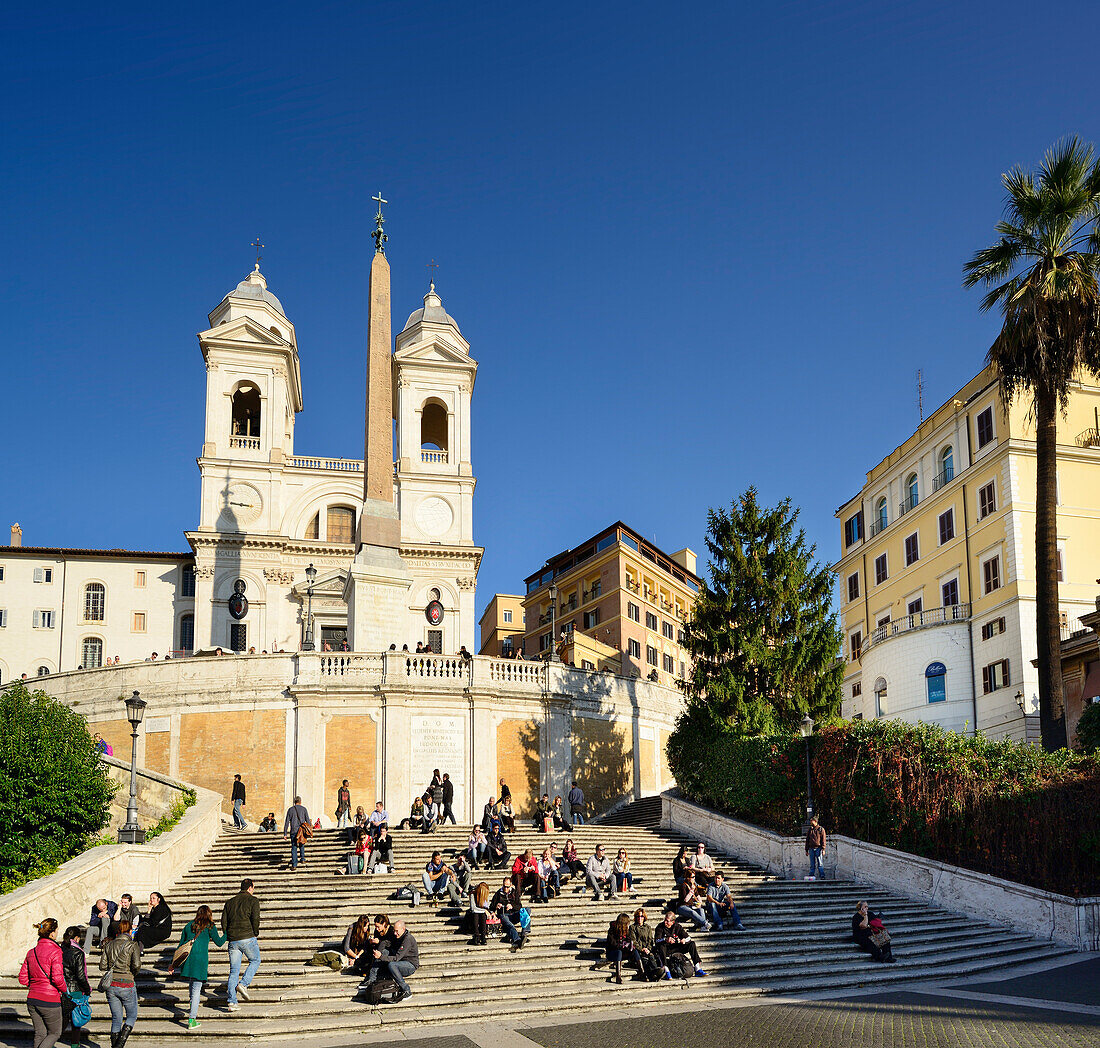 Spanische Treppe mit Kirche Santissima Trinità dei Monti, Rom, UNESCO Weltkulturerbe Rom, Latium, Lazio, Italien