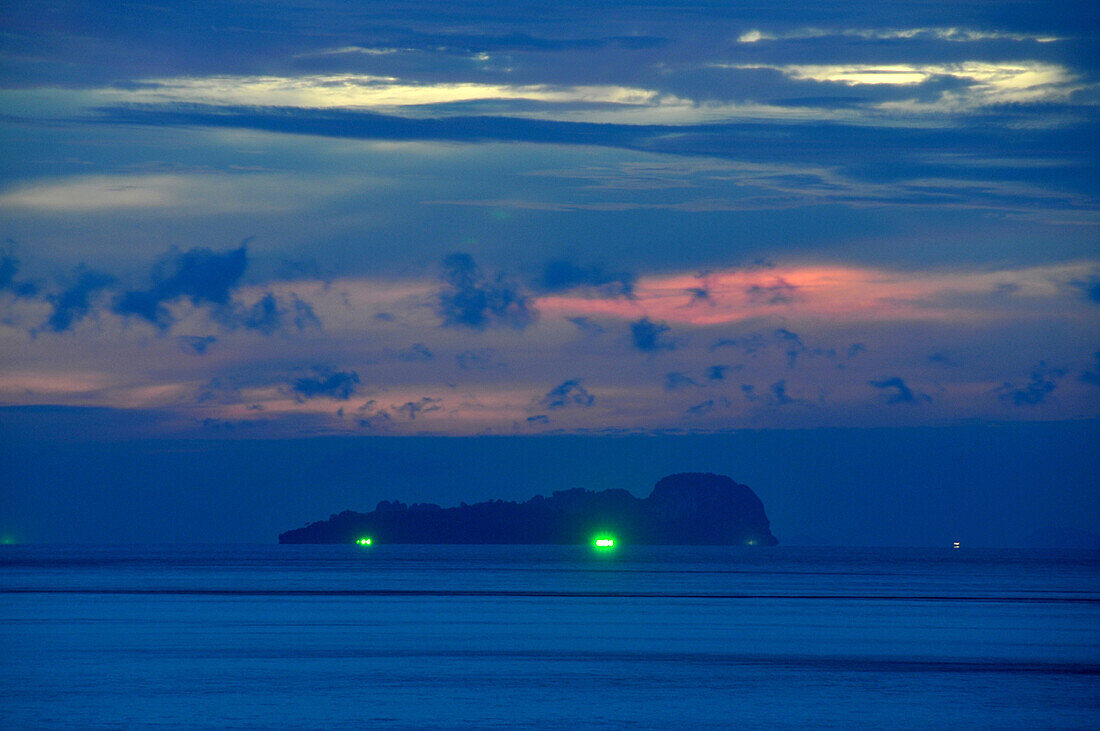 View of an insland at night, Andaman Sea, Souththailand, Thailand, Asia