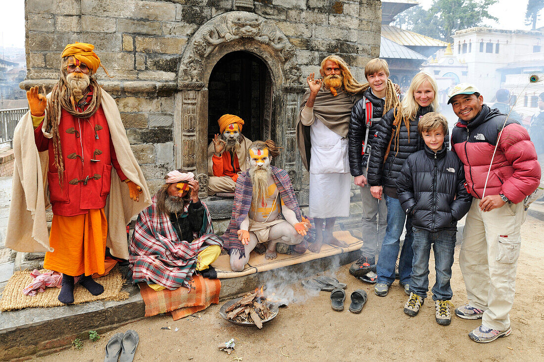 Sadhu with Tourists, Pashupatinath, Kathmandu Valley, Nepal
