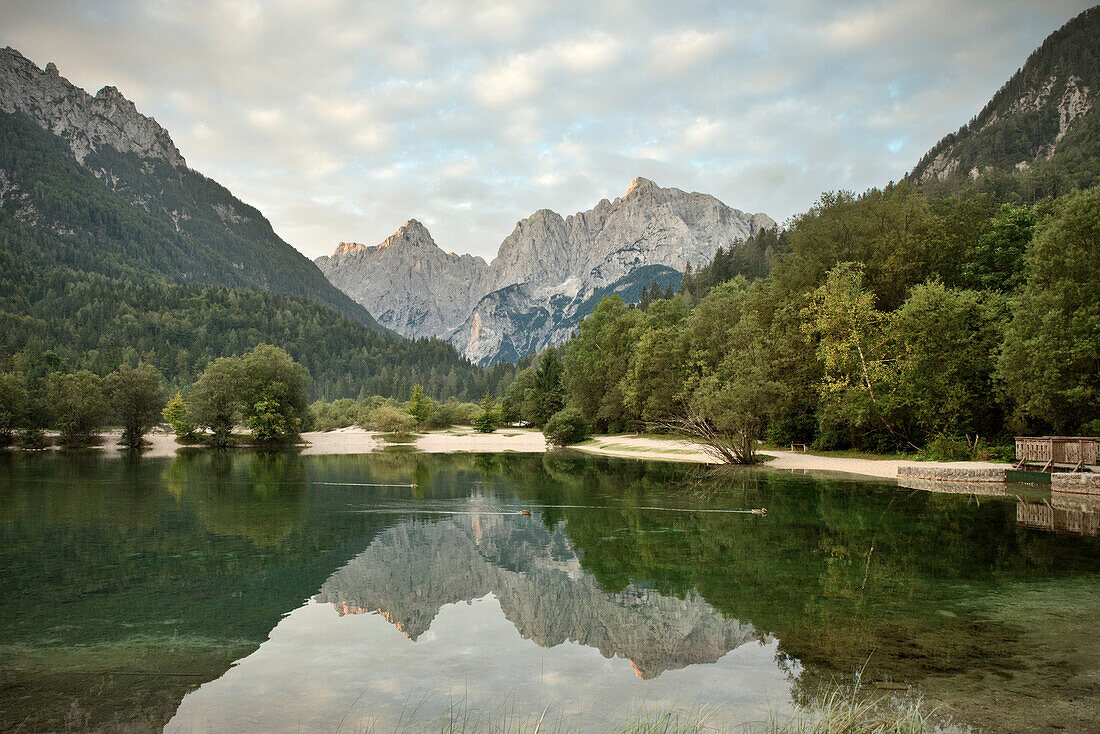 Jasna Lake with mountains in backdrop, Kranjska Gora, Julian Alps, Gorenjska, Slovenia