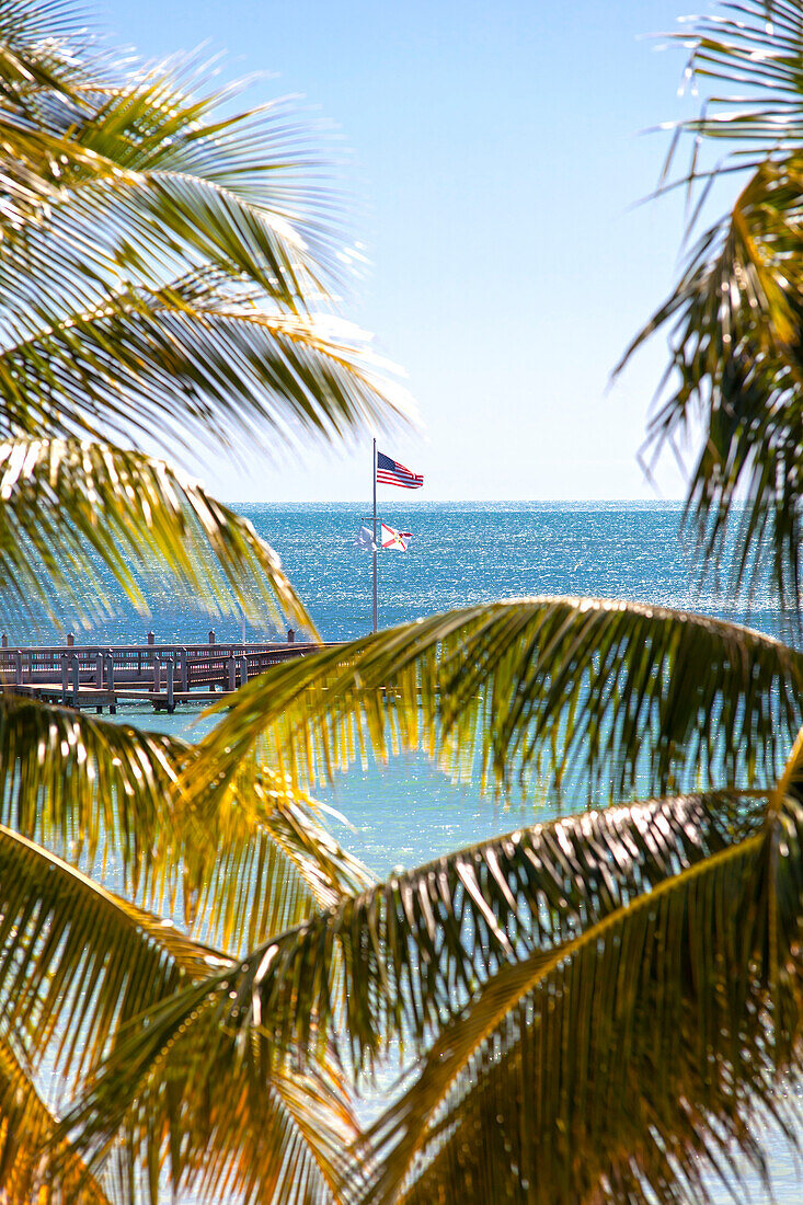 American flag on the beach of Reach Resort, Key West, Florida Keys, USA