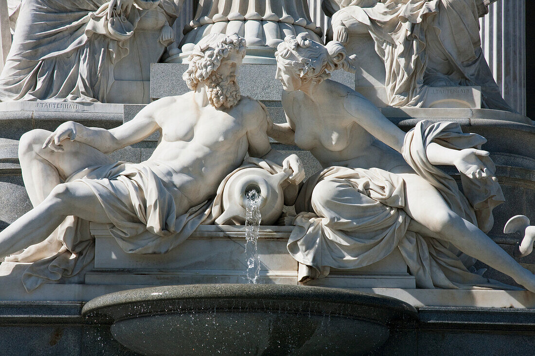 Pallas Athena statue in the Athenenbrunnen fountain in front of the Parliament building, Vienna (Wien), Austria