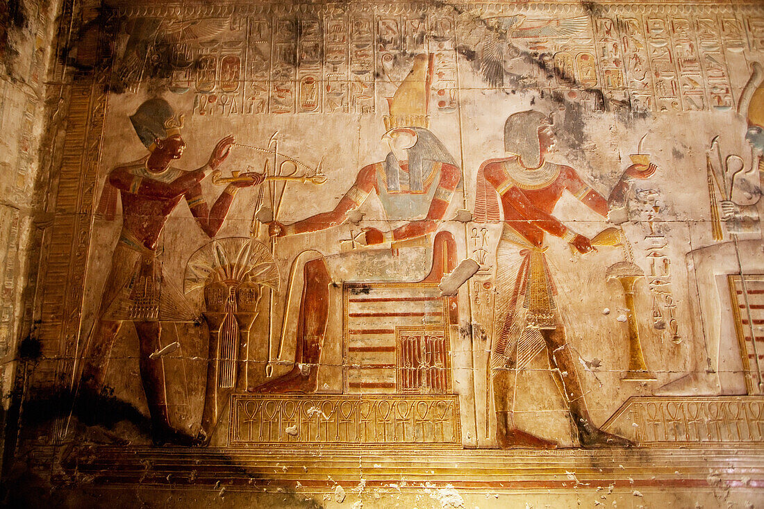 Bas-relief in a chapel of the Temple of Seti I, Abydos, Sohag, Egypt