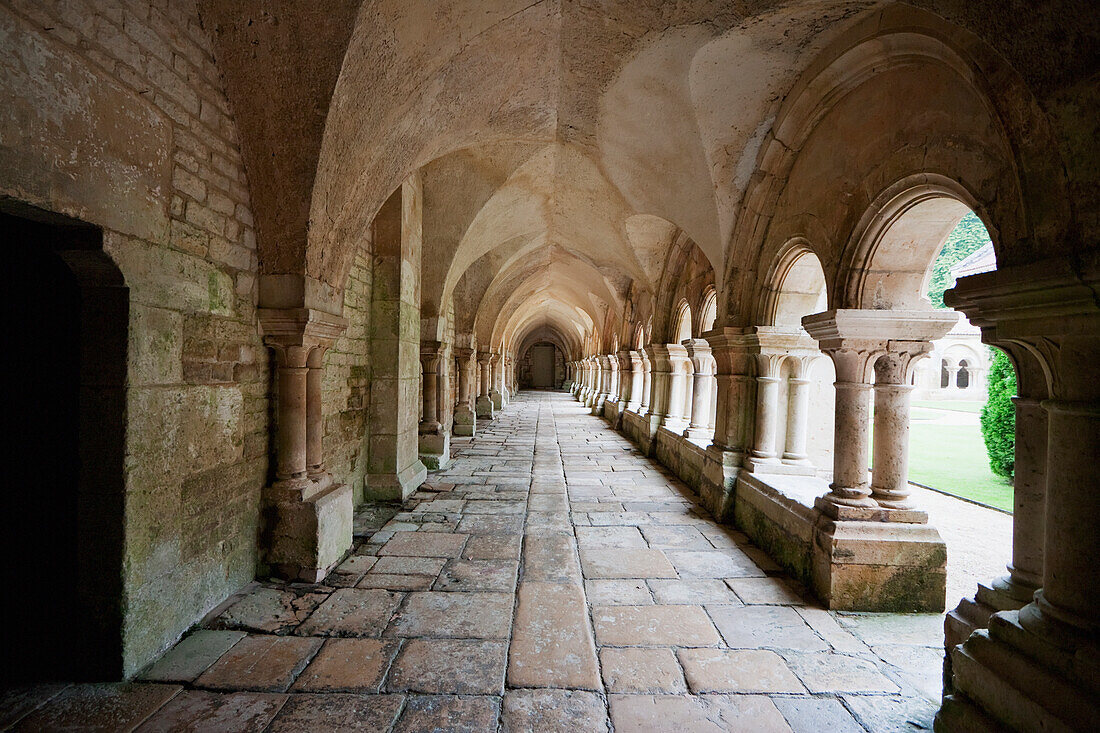 Arcade of the cloister of the Cistercian Abbey of Fontenay, CÃ´te d'Or, France