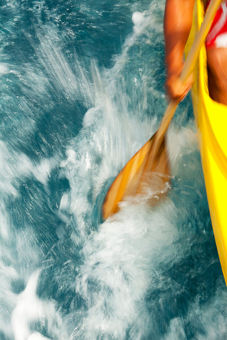 Tahiti, View of traveling Outrigger Canoe.