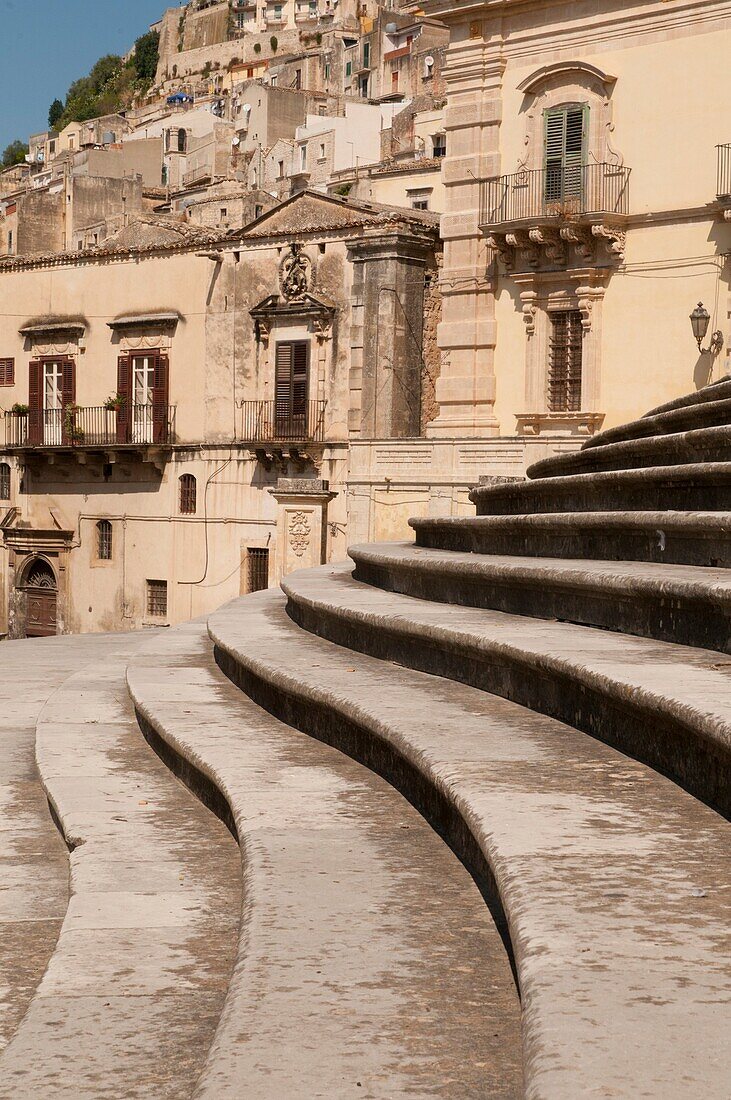 Italy, Sicily, Modica  elaborate curved stairs leading to Chiesa di San Giorgio
