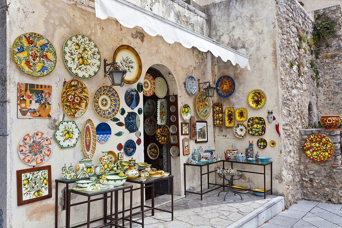 A shop selling ceramics in the village of Ravello, Italy