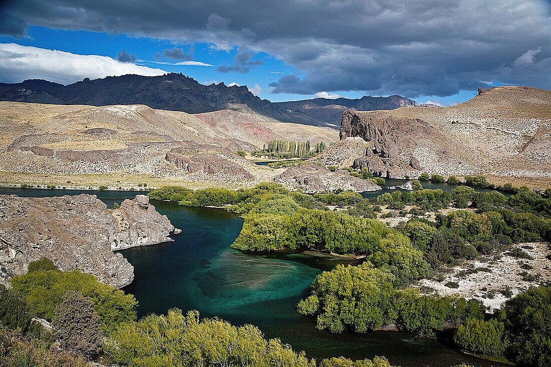 View over the Limay River in the lake district, Patagonia, Argentina