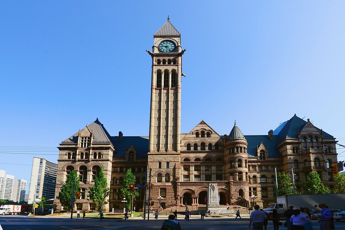 Old City Hall with clock tower and court of justice Toronto Ontario Canada