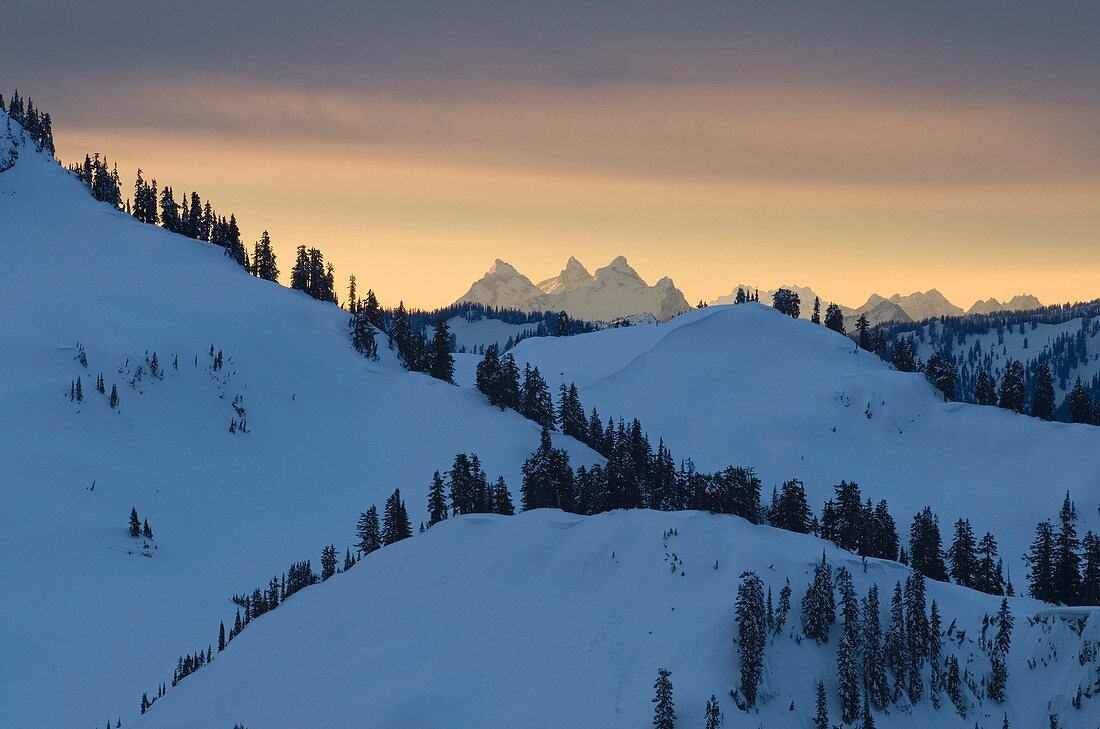 Winter dawn in the North Cascades, Washington