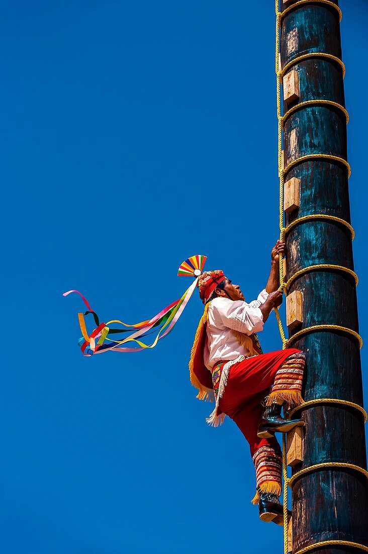 Papantla flyers Voladores de Papantla, Xcaret Park Eco-archaeological Theme park, Riviera Maya, Quintana Roo, Mexico