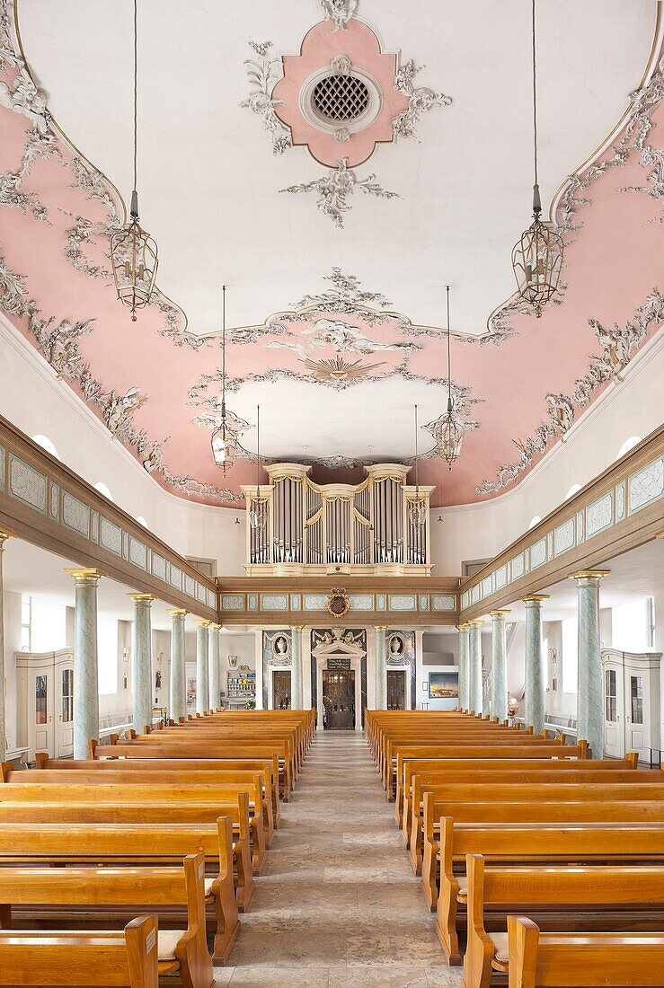 castle church, interior view, organ, Bayreuth, Bavaria, Germany