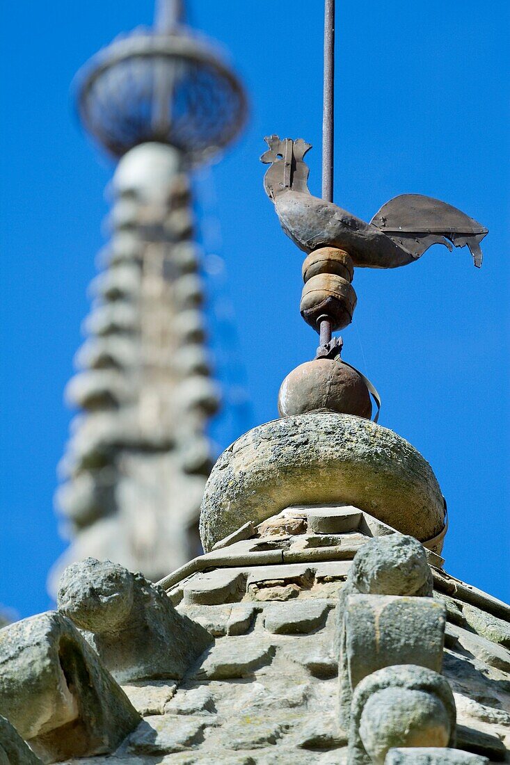 Detail of the Cock Tower at the Old Cathedral of Salamanca, city declarated World Heritage by UNESCO  Castilla y León  Spain