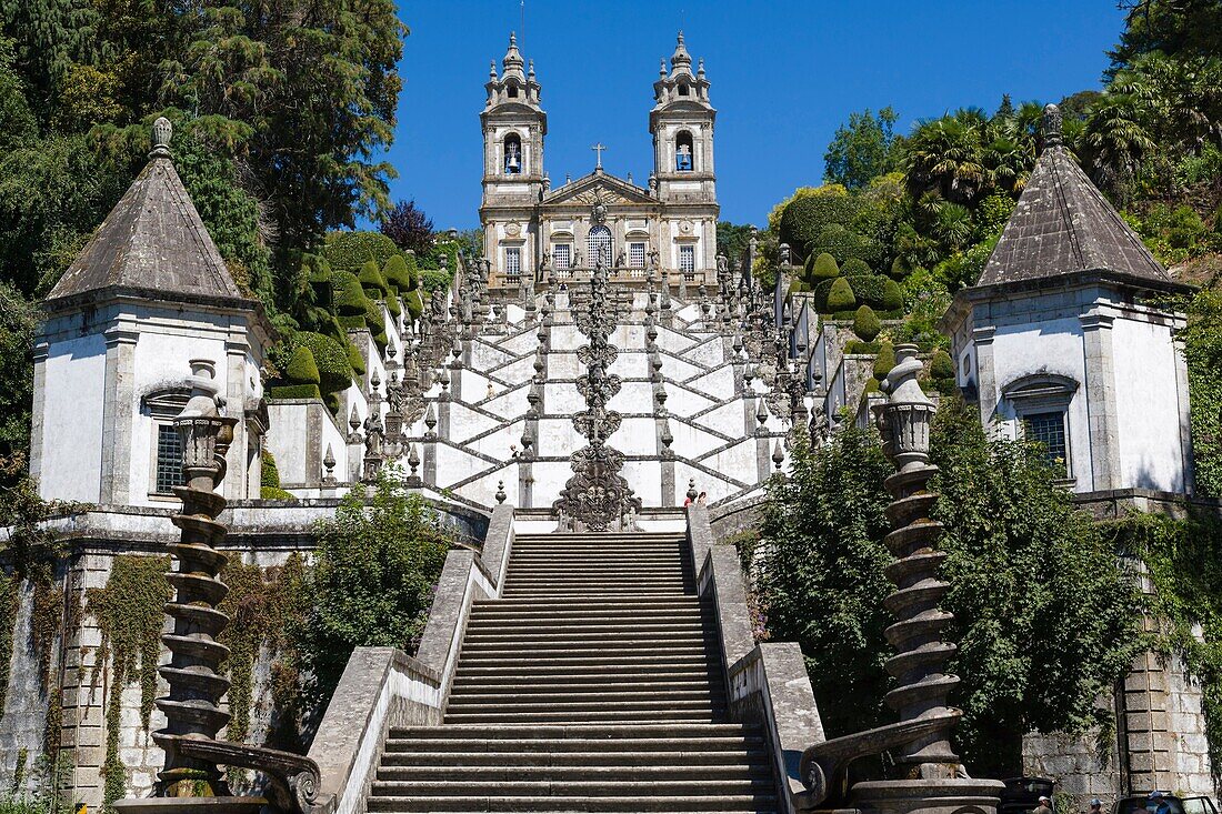 Igreja do Bom Jesus with Escadorio dos Cinco Sentidos, Staircase of Five Senses, Santuario do Bom Jesus do Monte, Good Jesus of the Mount sanctuary, Tenoes, Braga, Cavado, Norte, Portugal