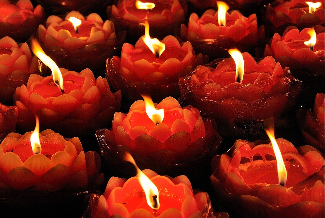 China, Sichuan, Chengdu, Wenshu temple, Chinese New Year festival, Lotus shaped candles