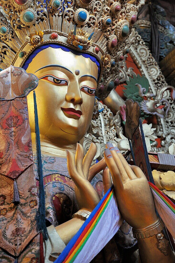 China, Gansu, Amdo, Xiahe, Monastery of Labrang Labuleng Si, Gongtang chorten, Statue of Buddha